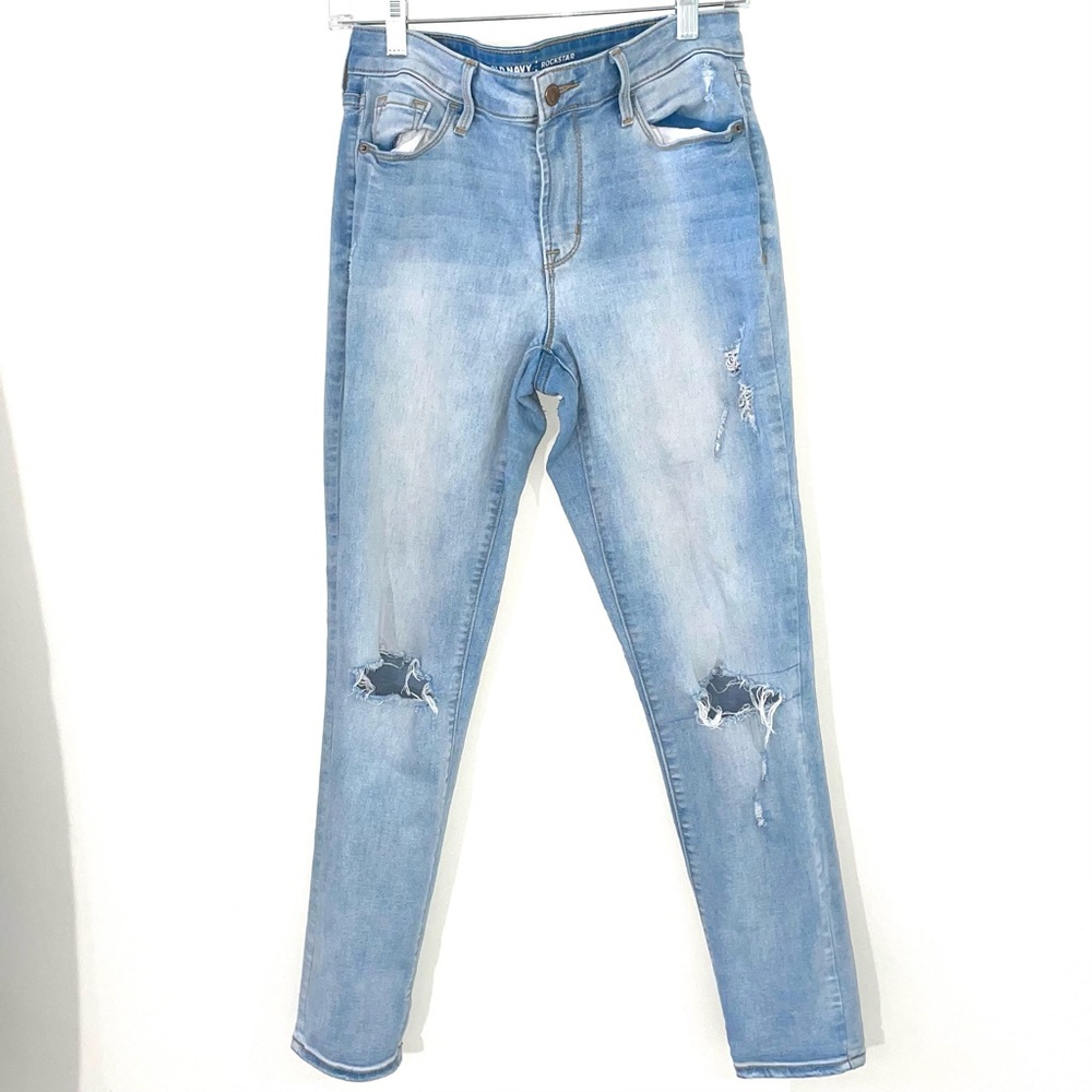 Mid-Rise Ripped Blue Skinny Jeans